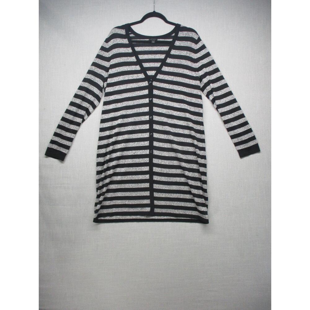 J.Jill Black Grey Striped Versatile Long‎ Sleeve Cardigan Shirt Women M